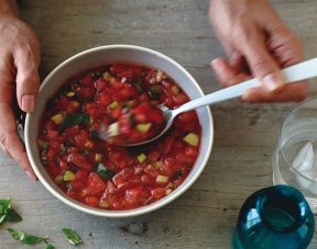 Watermelon gazpacho is a great way to get kids to eat their vegetables.