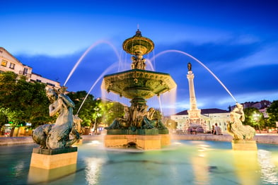 Lisbon, Portugal fountain at Rossio Square.