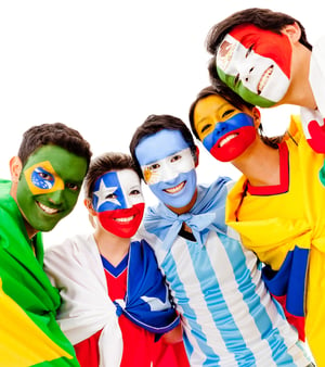 Latinamerican group with flags - isolated over a white background